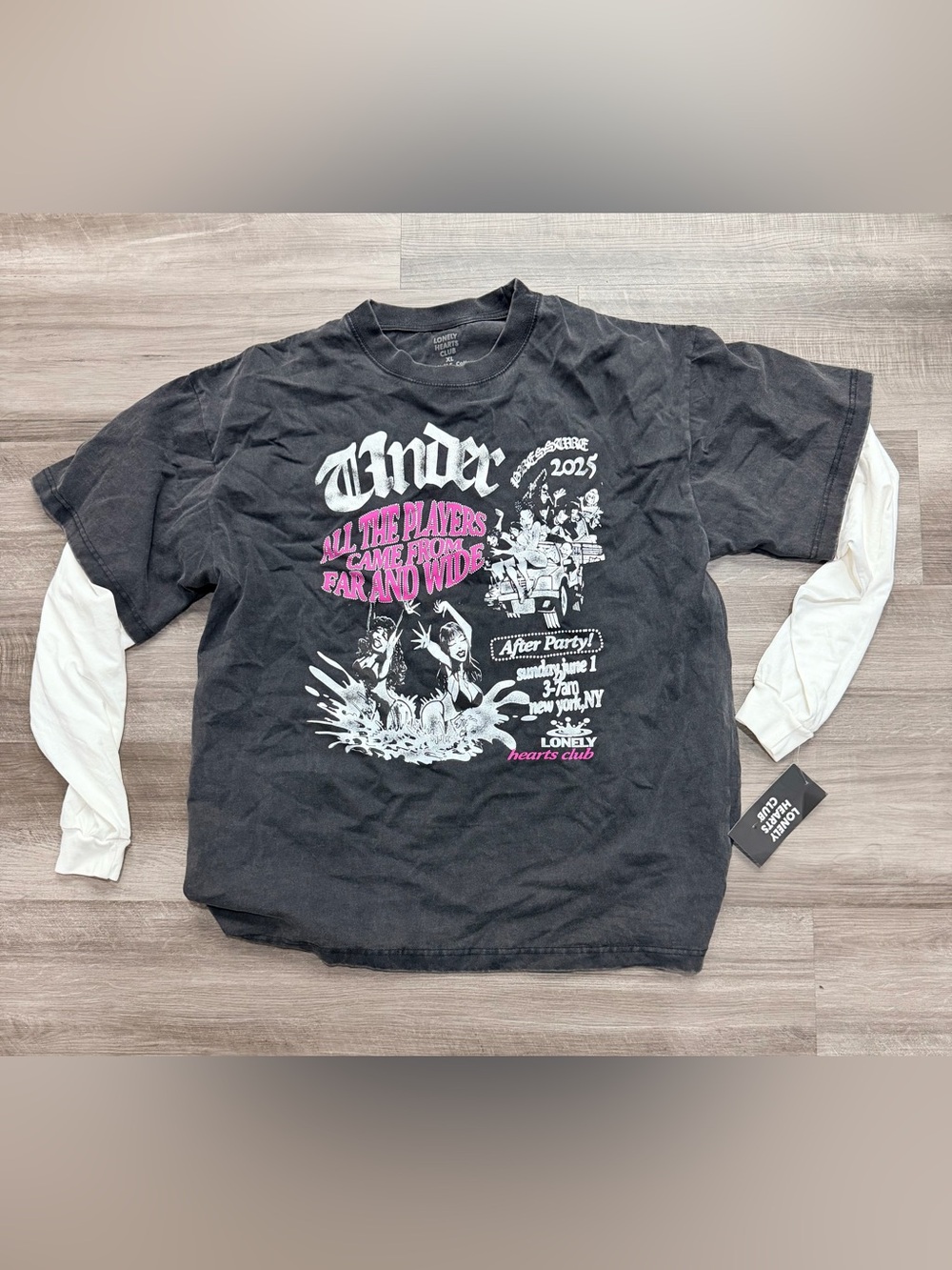 Men’s Layered Black and White Long Sleeve Graphic Tee - Unbranded
